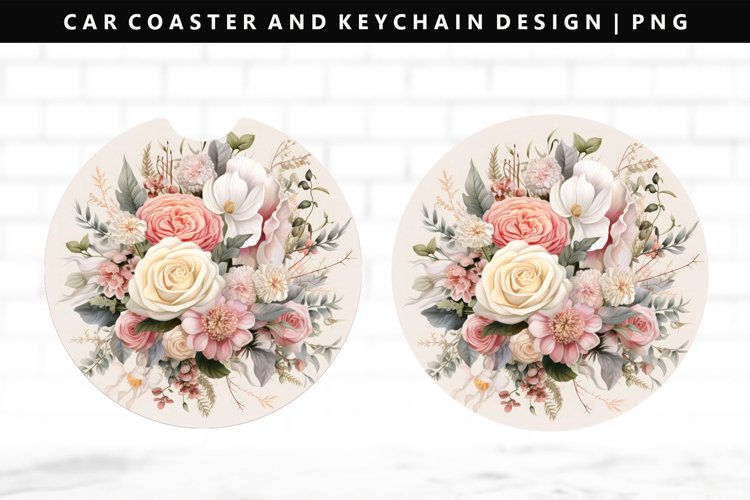 Flower Keychain And Car Coaster Sublimation Design