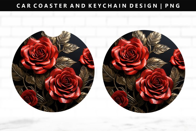 Flower Keychain And Car Coaster Sublimation Design