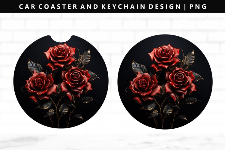 Flower Keychain And Car Coaster Sublimation Design