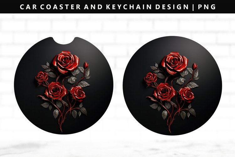 Flower Keychain And Car Coaster Sublimation Design