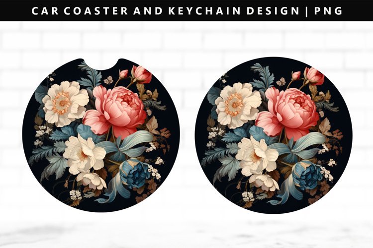 Flower Keychain And Car Coaster Sublimation Design