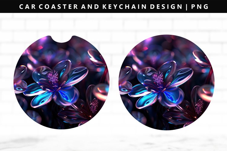 Flower Keychain And Car Coaster Sublimation Design