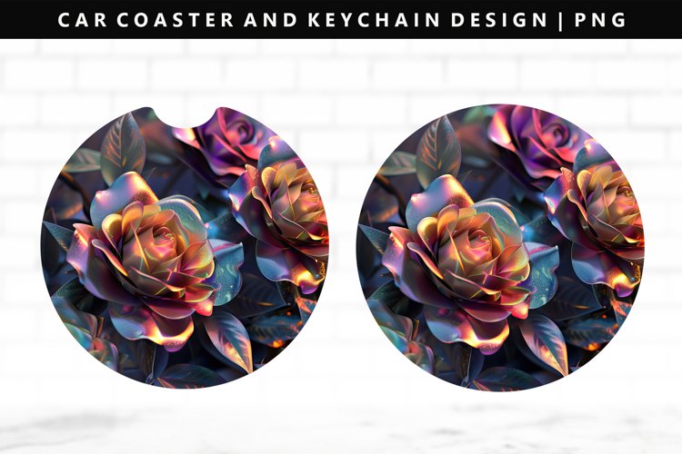 Flower Keychain And Car Coaster Sublimation Design