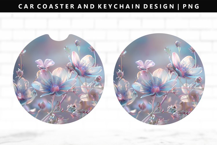 Flower Keychain And Car Coaster Sublimation Design
