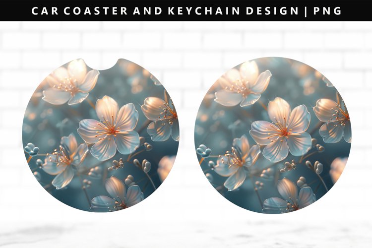 Flower Keychain And Car Coaster Sublimation Design