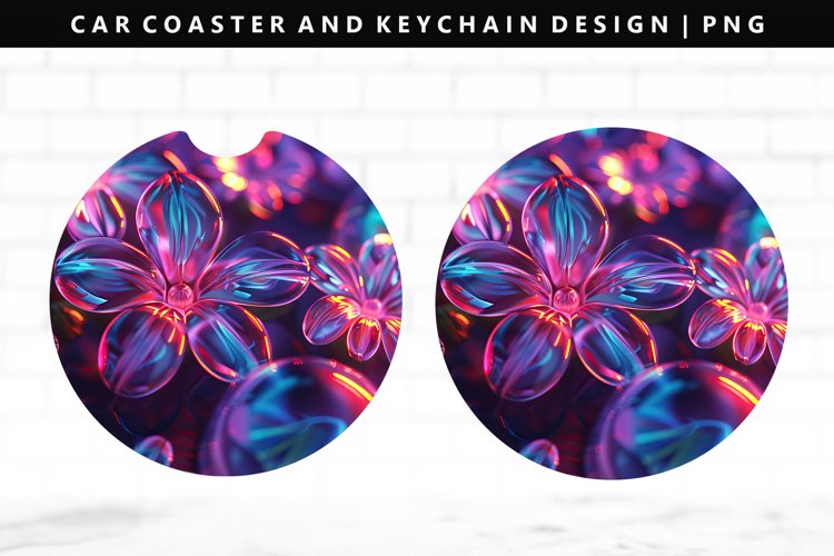 Flower Keychain And Car Coaster Sublimation Design