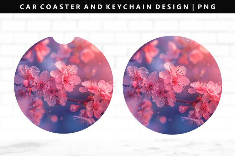 Flower Keychain And Car Coaster Sublimation Design