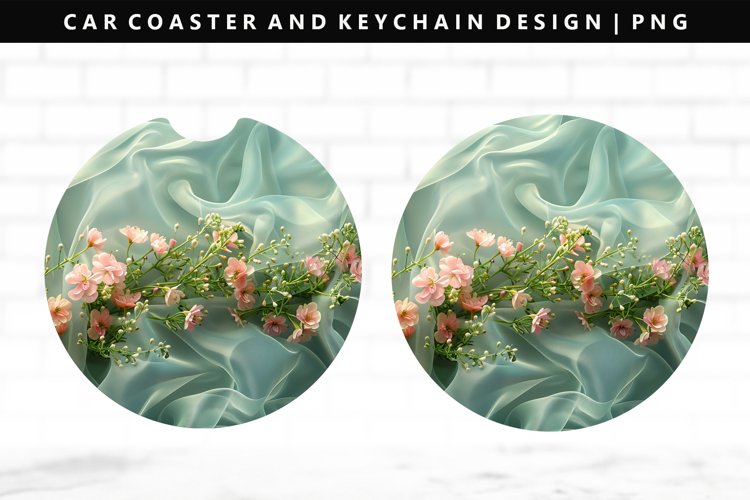 Flower Keychain And Car Coaster Sublimation Design