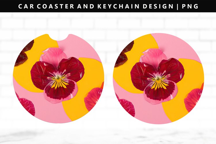 Flower Keychain And Car Coaster Sublimation Design