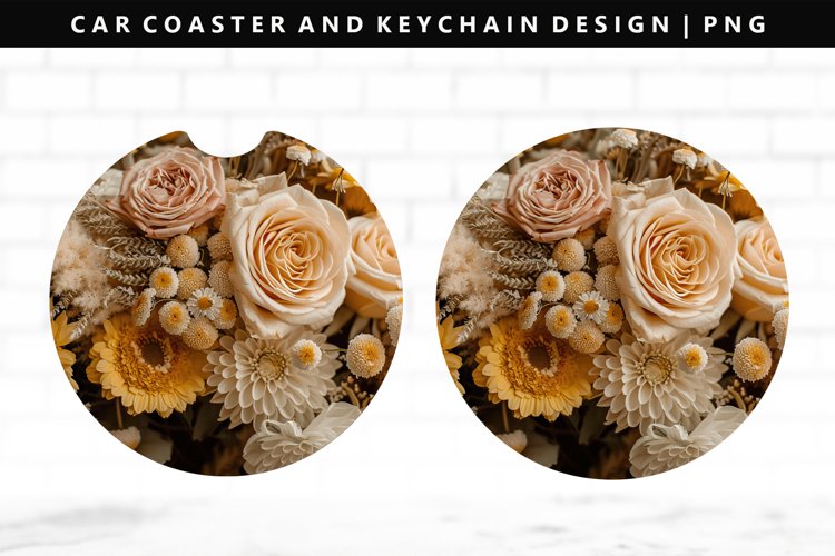 Flower Keychain And Car Coaster Sublimation Design