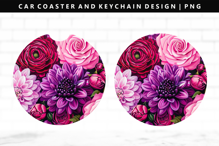 Flower Keychain And Car Coaster Sublimation Design
