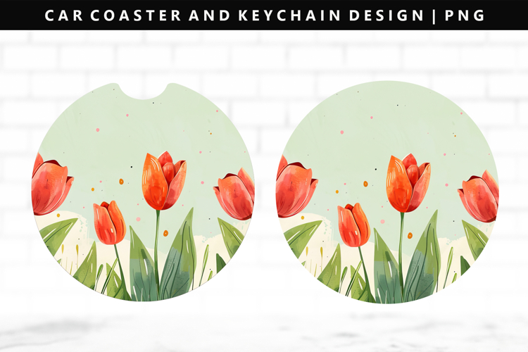 Flower Keychain And Car Coaster Sublimation Design
