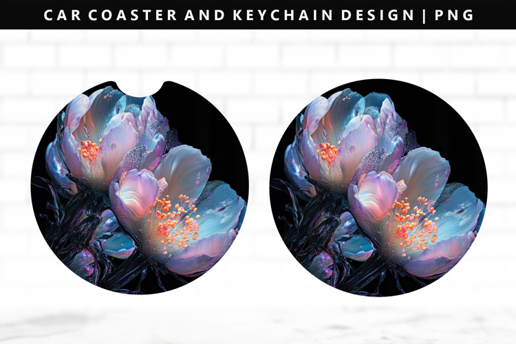 Flower Keychain And Car Coaster Sublimation Design