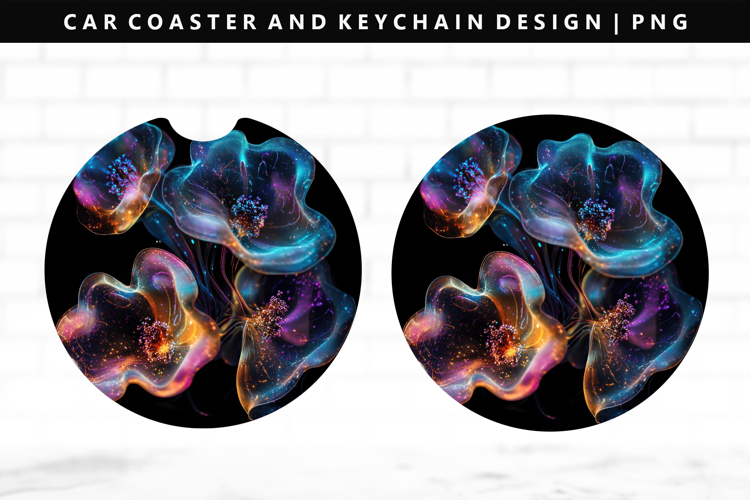 Flower Keychain And Car Coaster Sublimation Design