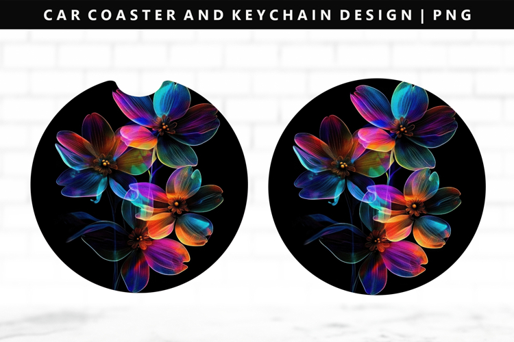 Flower Keychain And Car Coaster Sublimation Design