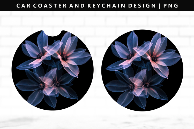 Flower Keychain And Car Coaster Sublimation Design