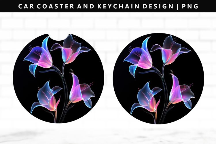 Flower Keychain And Car Coaster Sublimation Design