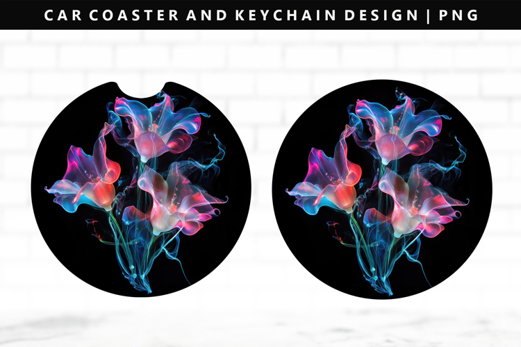 Flower Keychain And Car Coaster Sublimation Design