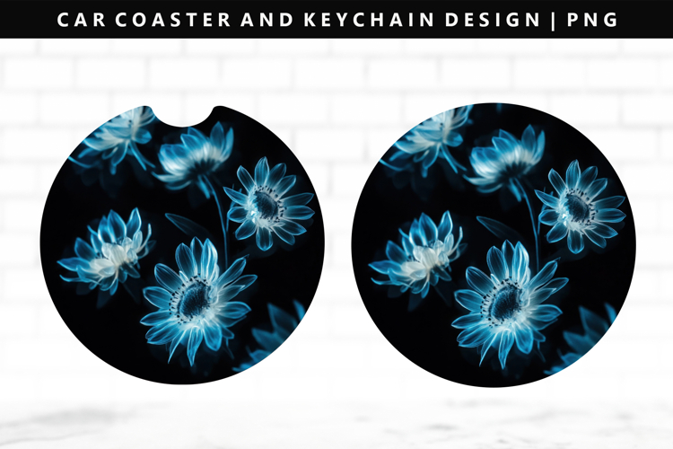 Flower Keychain And Car Coaster Sublimation Design