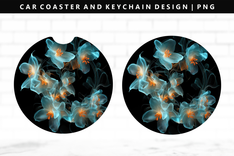 Flower Keychain And Car Coaster Sublimation Design