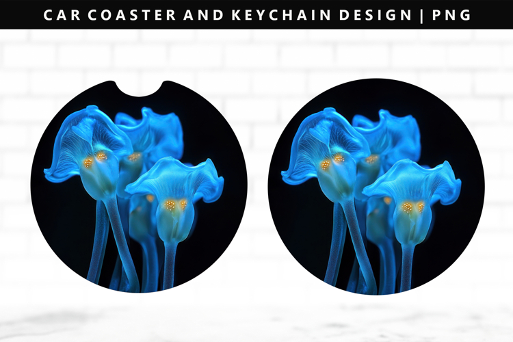 Flower Keychain And Car Coaster Sublimation Design