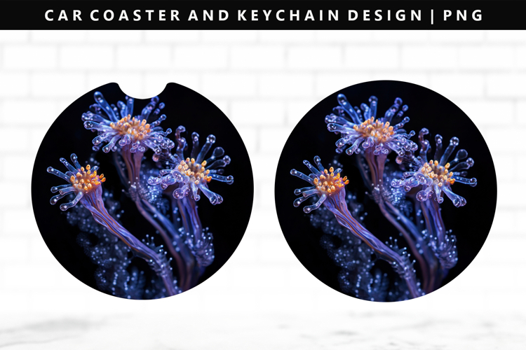 Flower Keychain And Car Coaster Sublimation Design