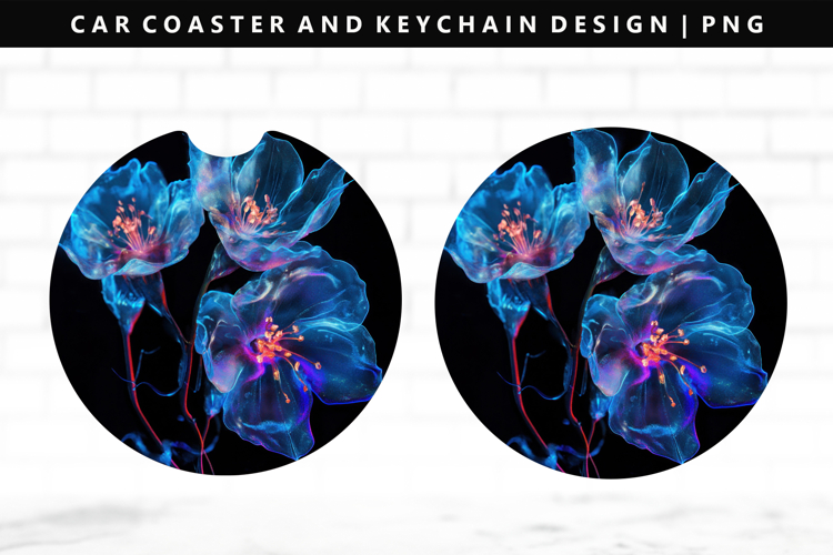 Flower Keychain And Car Coaster Sublimation Design