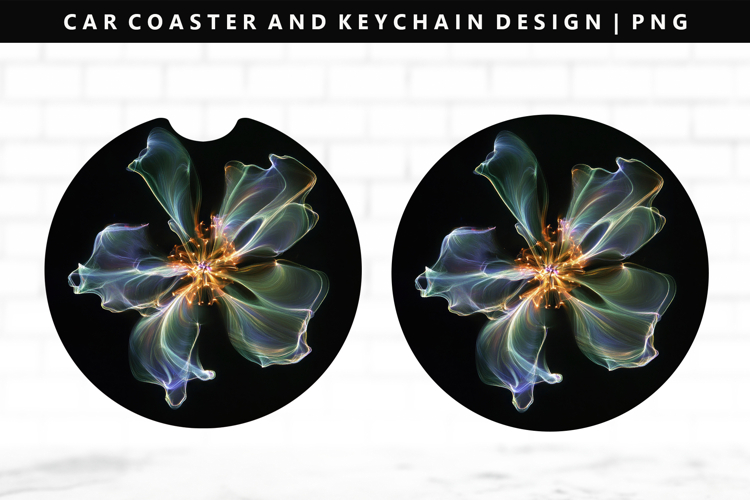 Flower Keychain And Car Coaster Sublimation Design