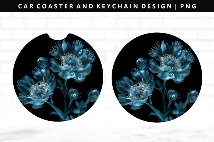 Flower Keychain And Car Coaster Sublimation Design