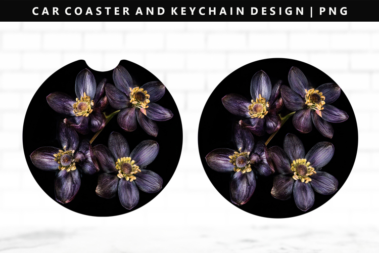 Flower Keychain And Car Coaster Sublimation Design