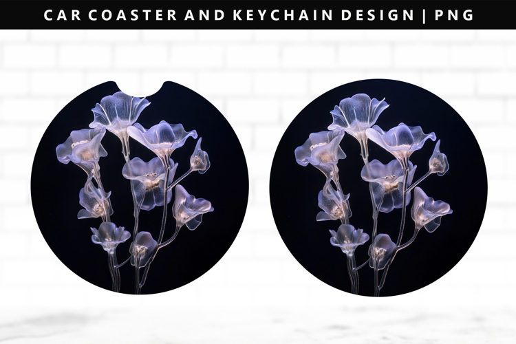 Flower Keychain And Car Coaster Sublimation Design