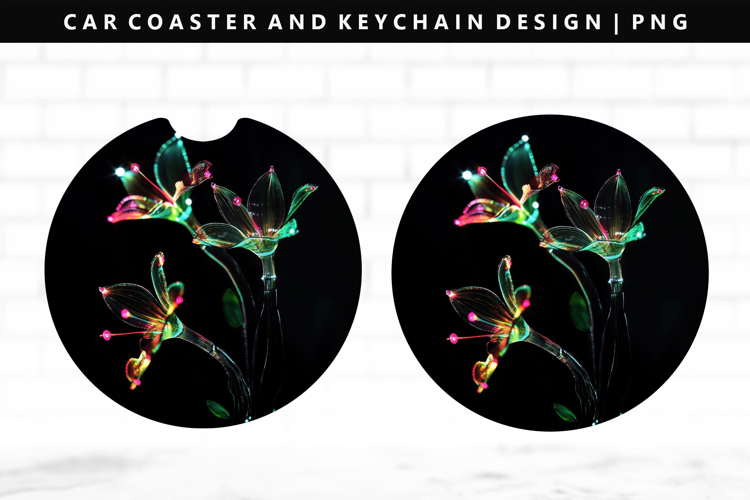 Flower Keychain And Car Coaster Sublimation Design