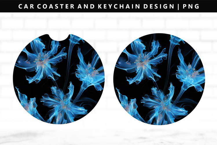 Flower Keychain And Car Coaster Sublimation Design
