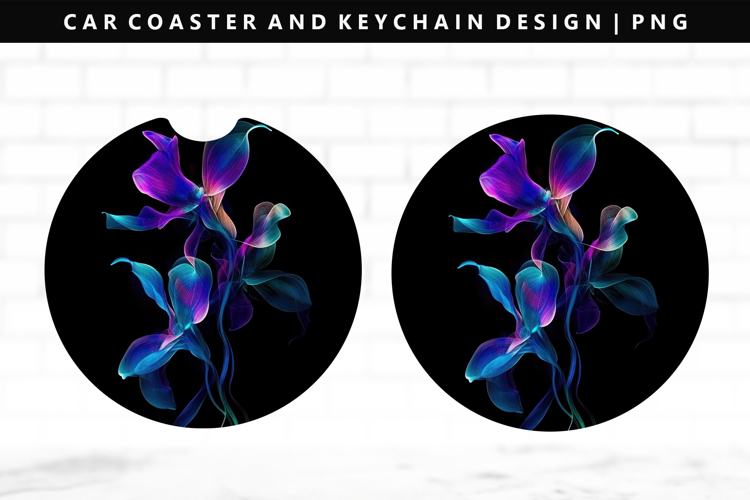 Flower Keychain And Car Coaster Sublimation Design