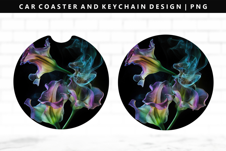 Flower Keychain And Car Coaster Sublimation Design