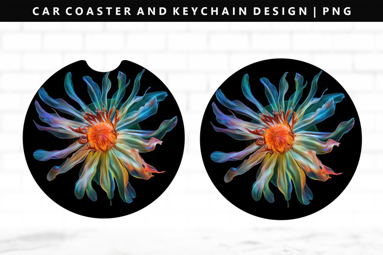 Flower Keychain And Car Coaster Sublimation Design
