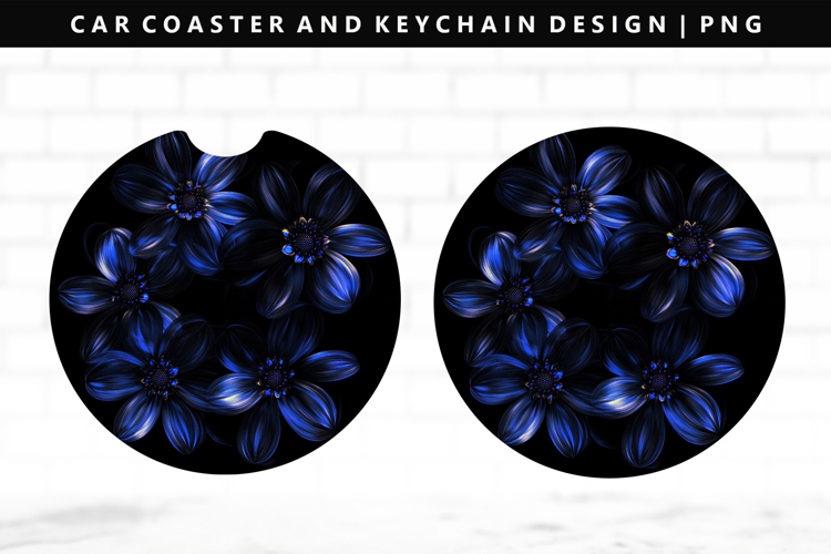 Flower Keychain And Car Coaster Sublimation Design