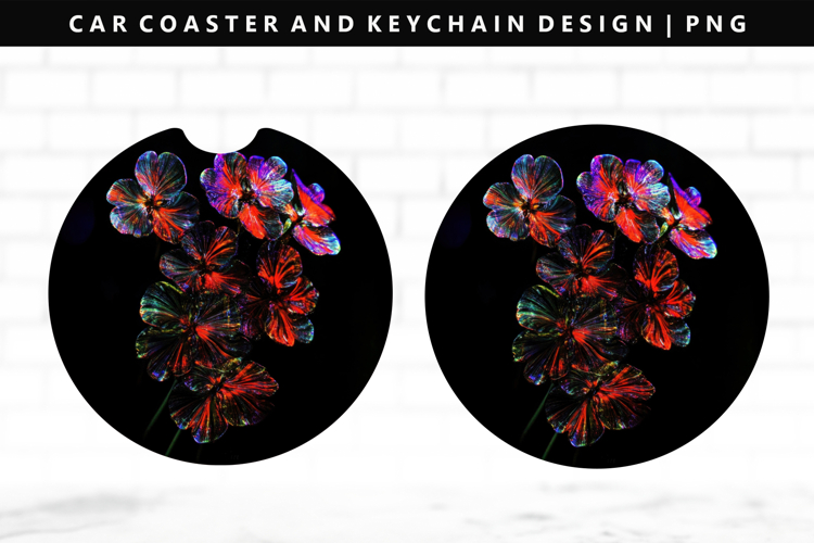 Flower Keychain And Car Coaster Sublimation Design