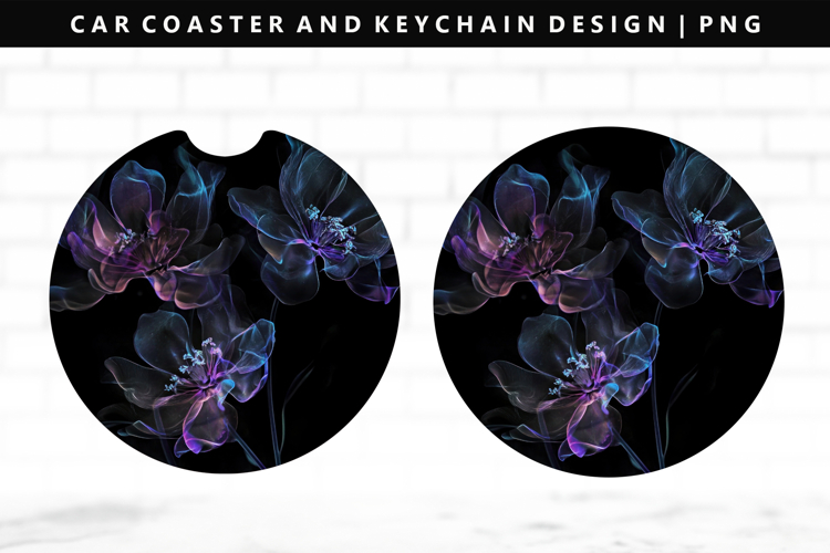 Flower Keychain And Car Coaster Sublimation Design
