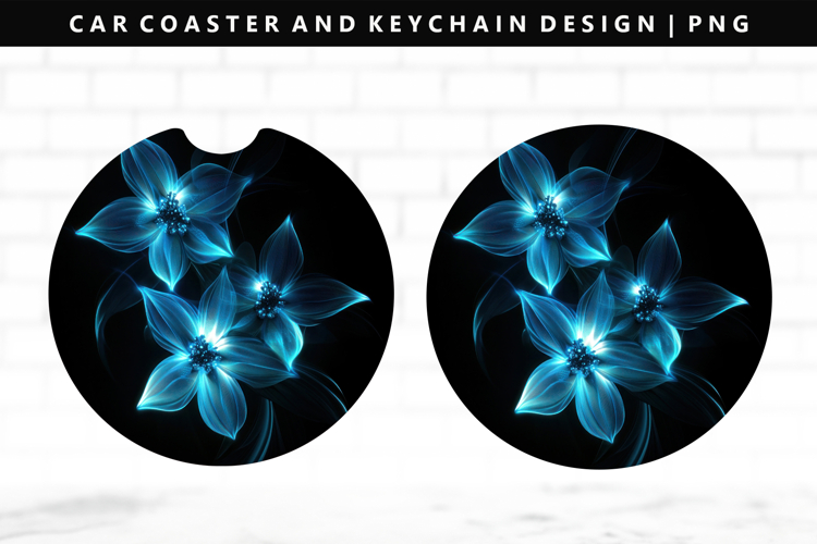 Flower Keychain And Car Coaster Sublimation Design