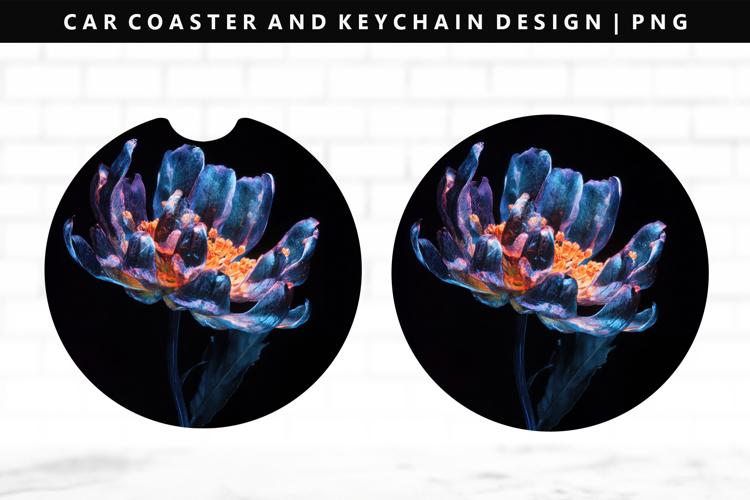 Flower Keychain And Car Coaster Sublimation Design