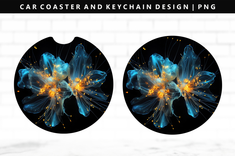 Flower Keychain And Car Coaster Sublimation Design
