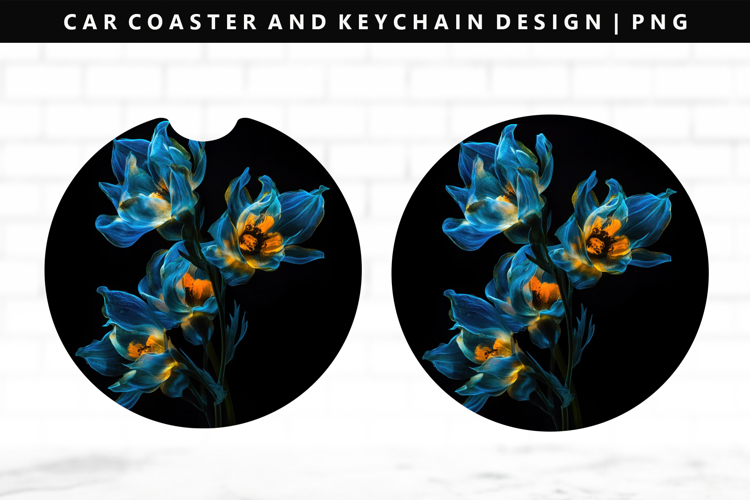 Flower Keychain And Car Coaster Sublimation Design