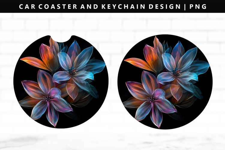 Flower Keychain And Car Coaster Sublimation Design