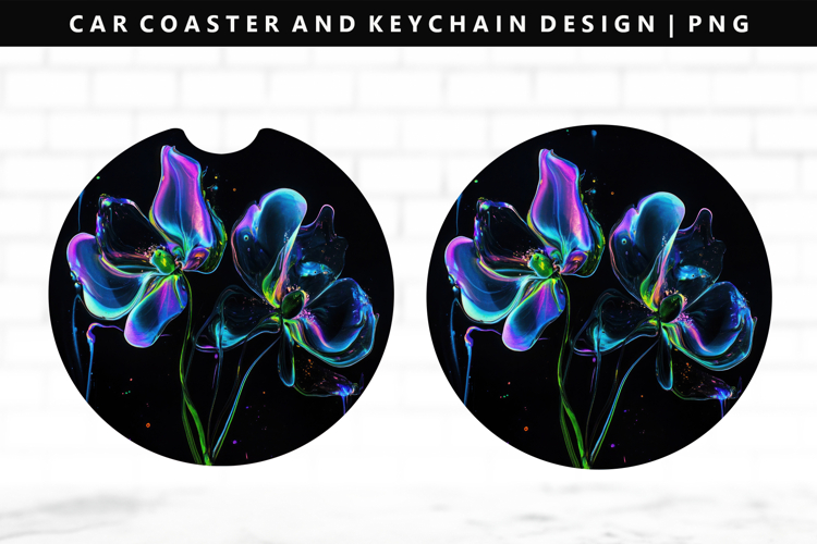 Flower Keychain And Car Coaster Sublimation Design