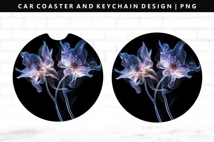 Flower Keychain And Car Coaster Sublimation Design