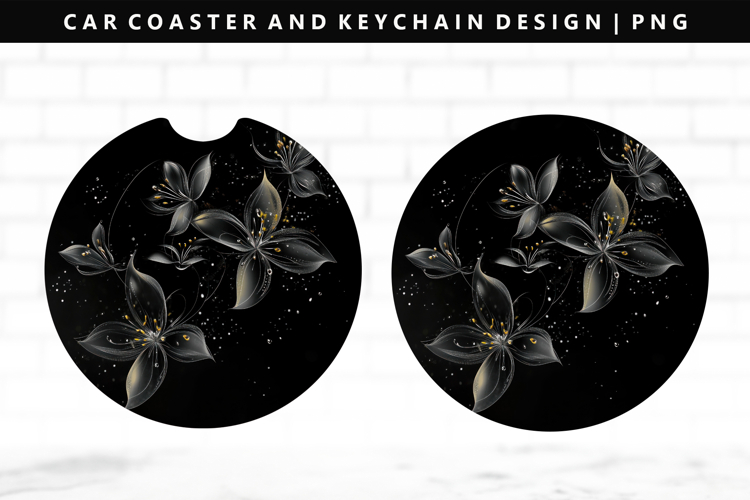 Flower Keychain And Car Coaster Sublimation Design