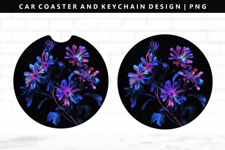 Flower Keychain And Car Coaster Sublimation Design
