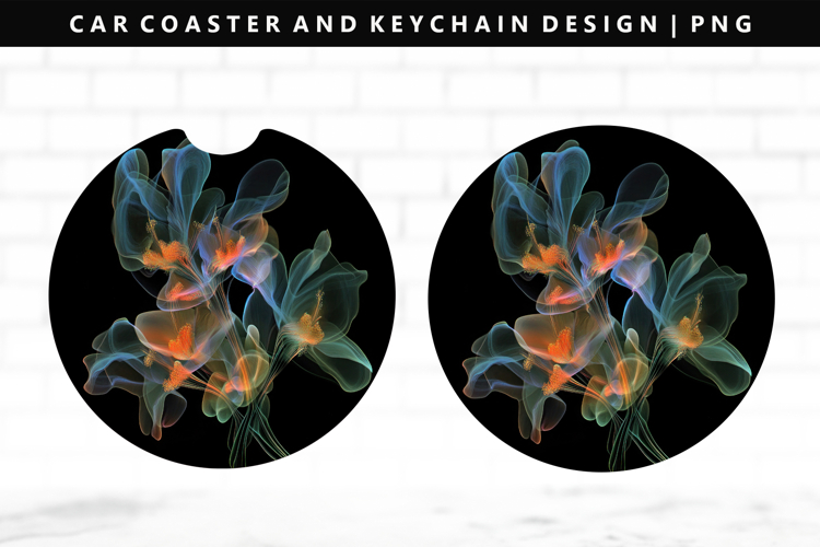 Flower Keychain And Car Coaster Sublimation Design