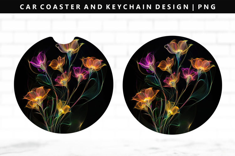 Flower Keychain And Car Coaster Sublimation Design